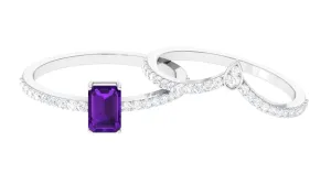 Emerald Cut Amethyst and Diamond Ring Set