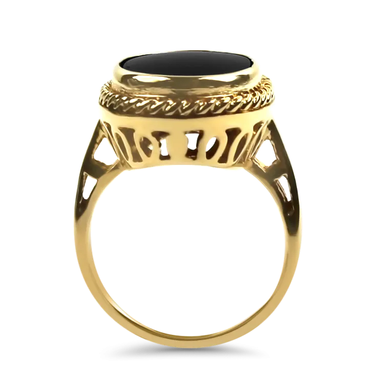 Estate 14K Yellow Gold Oval Onyx Ring