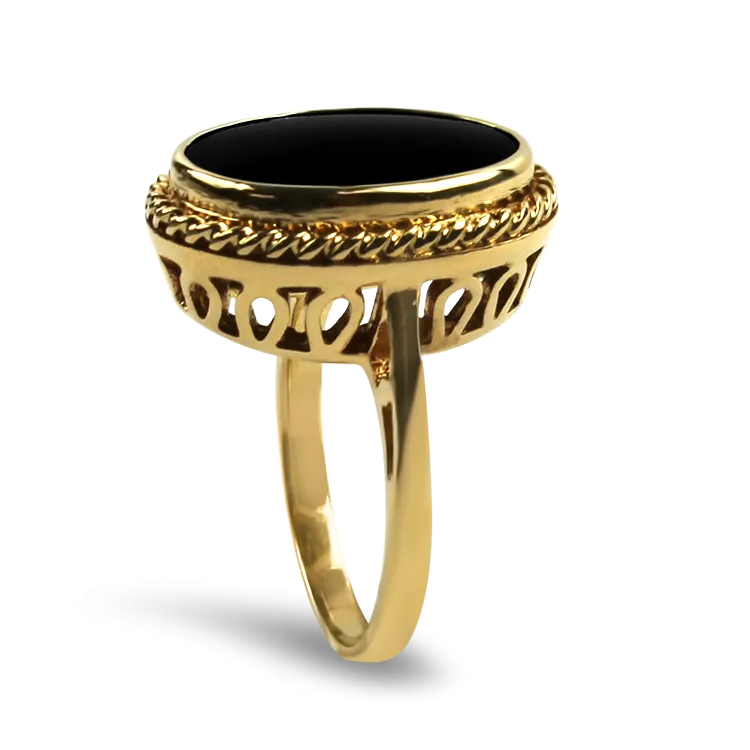 Estate 14K Yellow Gold Oval Onyx Ring