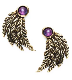 Feather Earrings, Brass