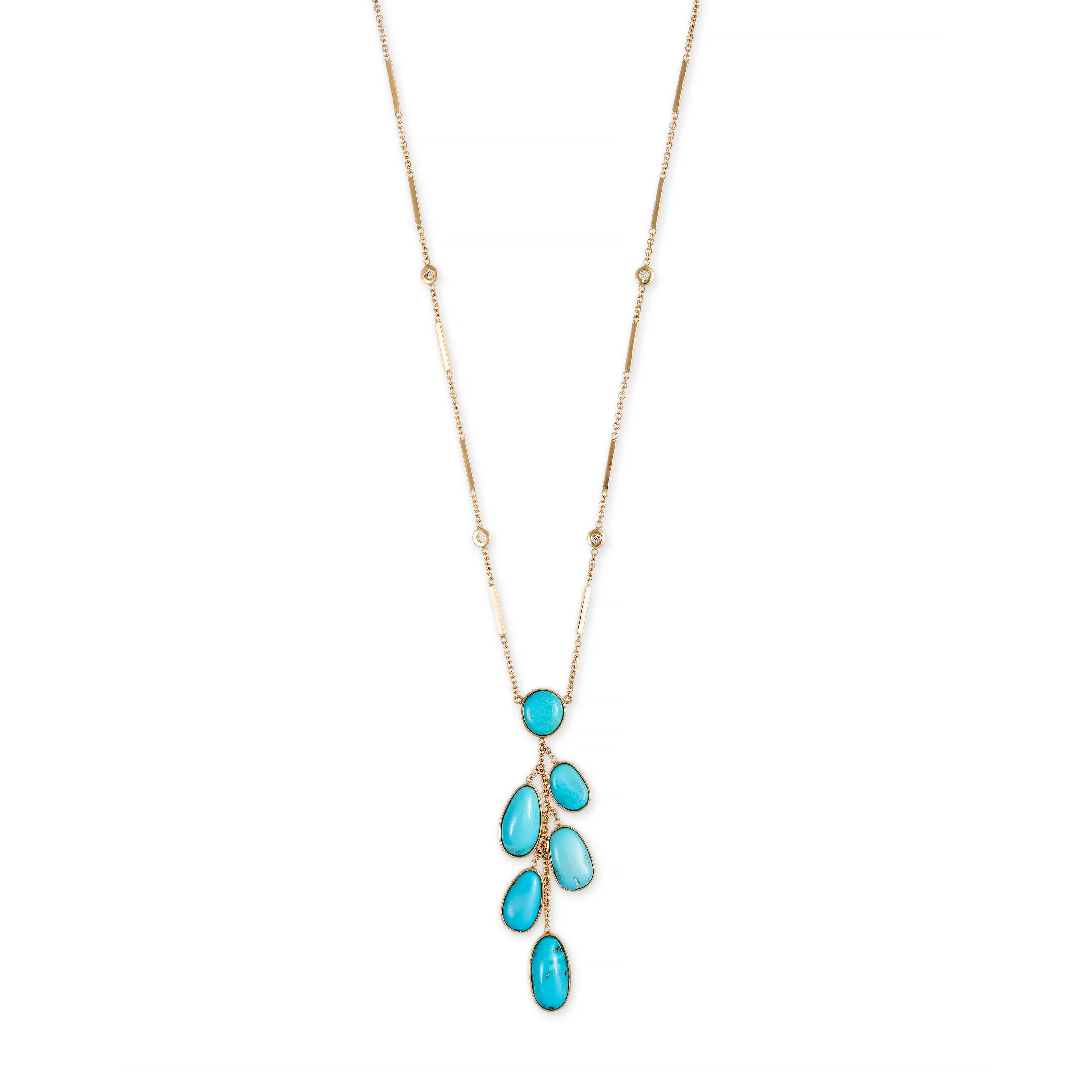 FREEFORM TURQUOISE BEZEL SHAKER SMOOTH BAR NECKLACE