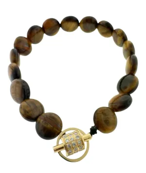 Gold Bindu Toggle with Diamonds on Tiger's Eye Beaded Bracelet