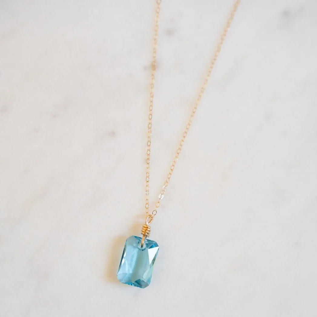 Gold Filled Large Aquamarine Crystal Pendant Necklace