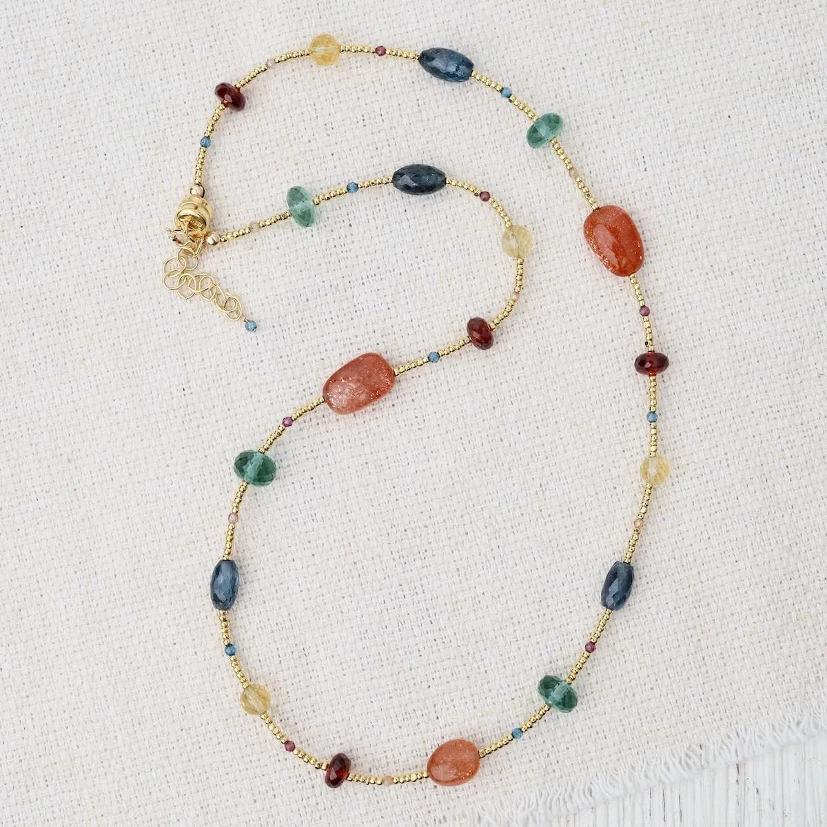 Gold Glass, Quartz, Garnet, Sunstone Mix Necklace