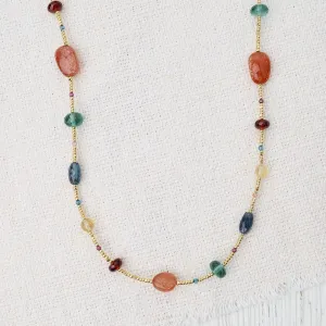 Gold Glass, Quartz, Garnet, Sunstone Mix Necklace