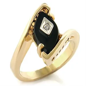 Gold Rhodium Brass Ring with Semi-Precious Onyx in Jet for Women Style 10110