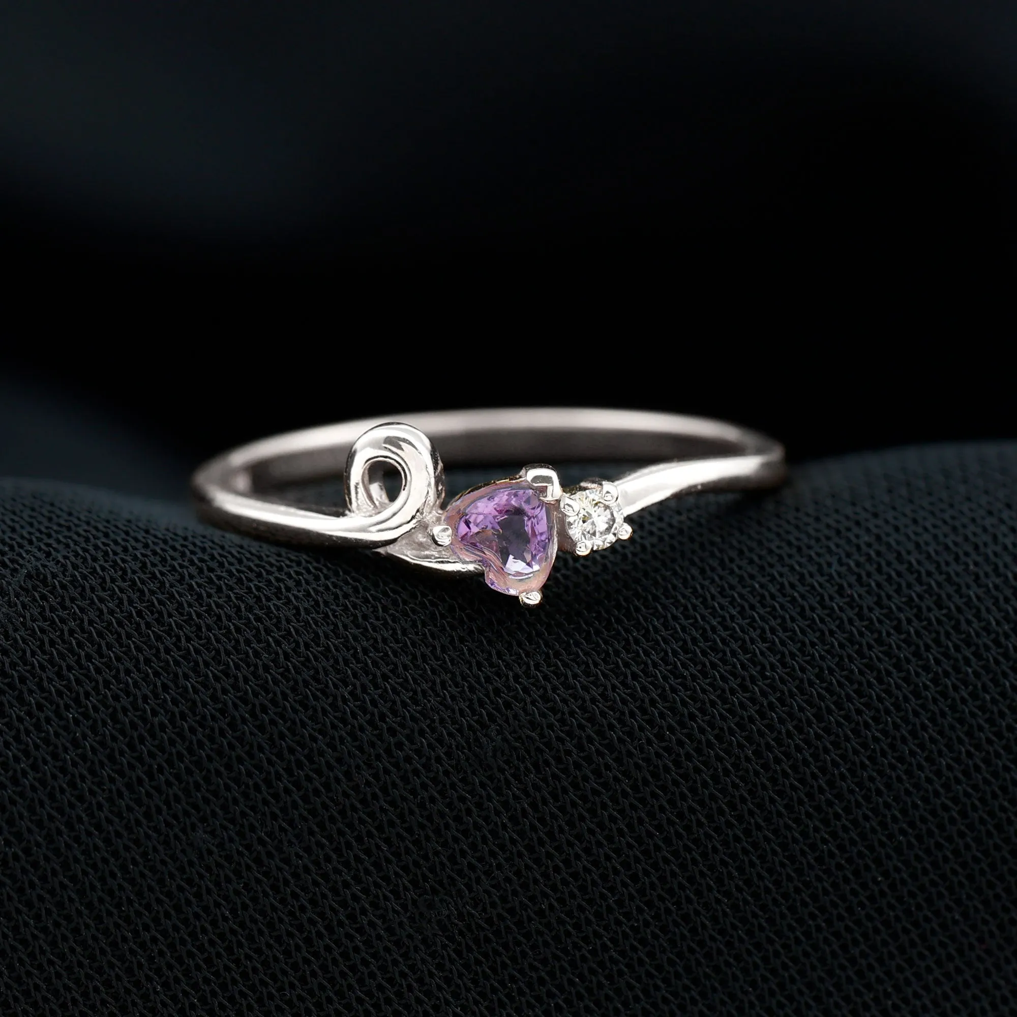 Heart Shape Real Amethyst and Diamond Twisted Promise Ring