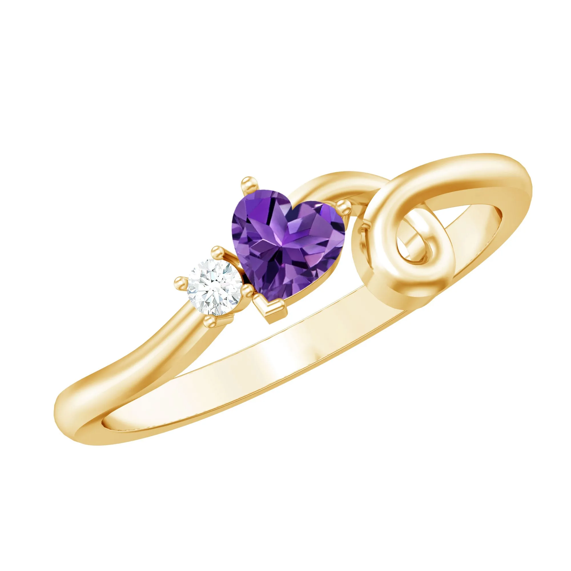 Heart Shape Real Amethyst and Diamond Twisted Promise Ring