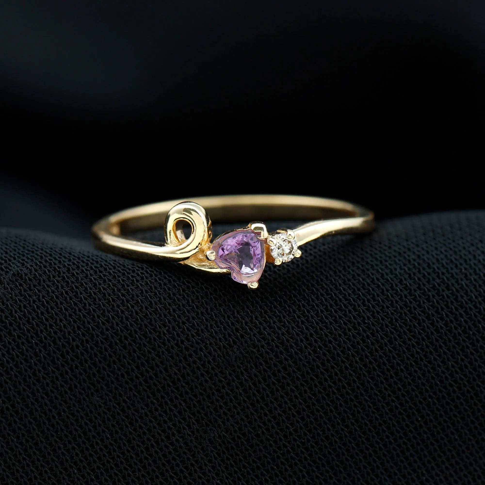 Heart Shape Real Amethyst and Diamond Twisted Promise Ring