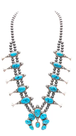 High-Grade Kingman Turquoise Squash Blossom Necklace | Edward Becenti