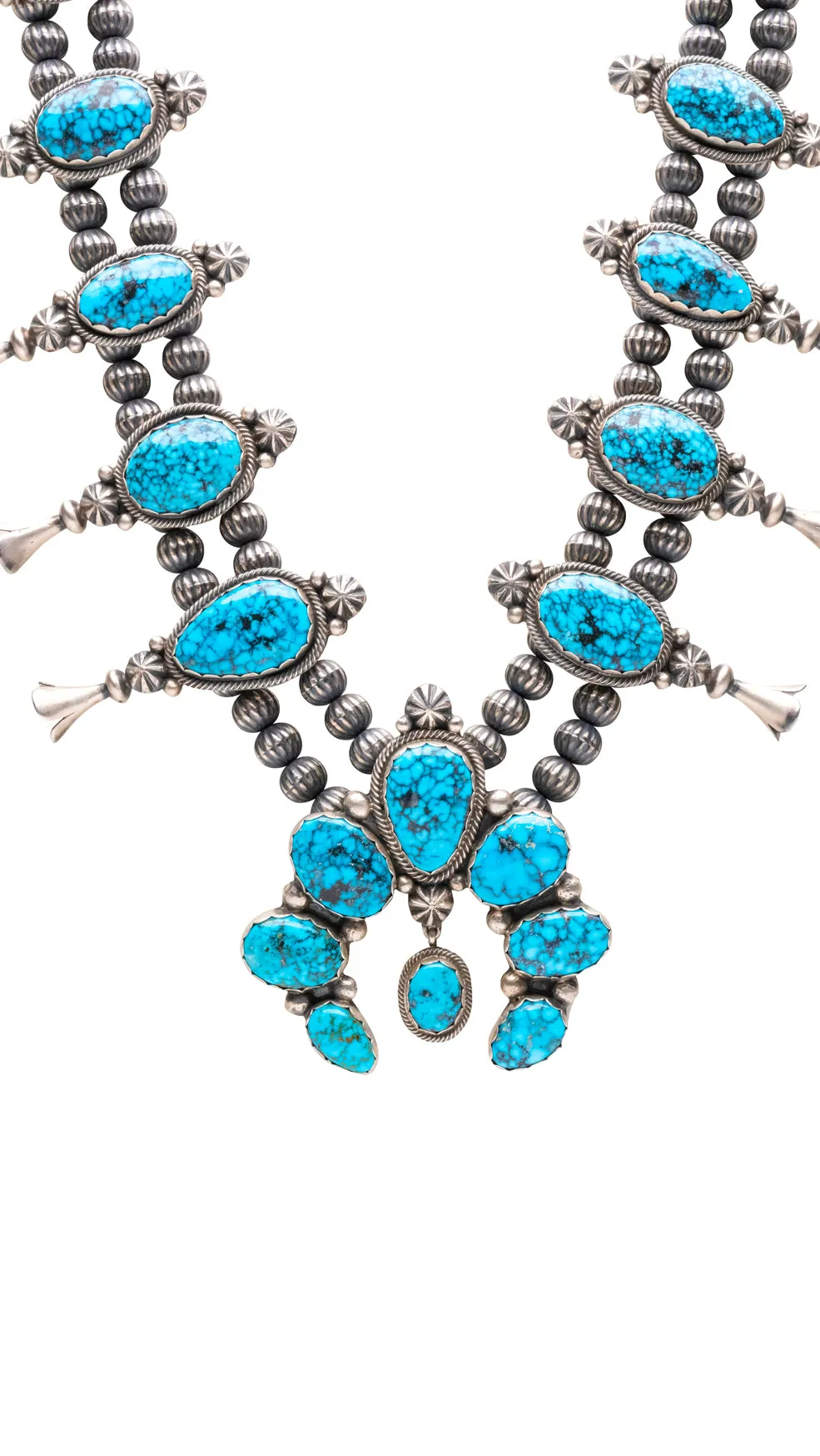 High-Grade Kingman Turquoise Squash Blossom Necklace | Edward Becenti