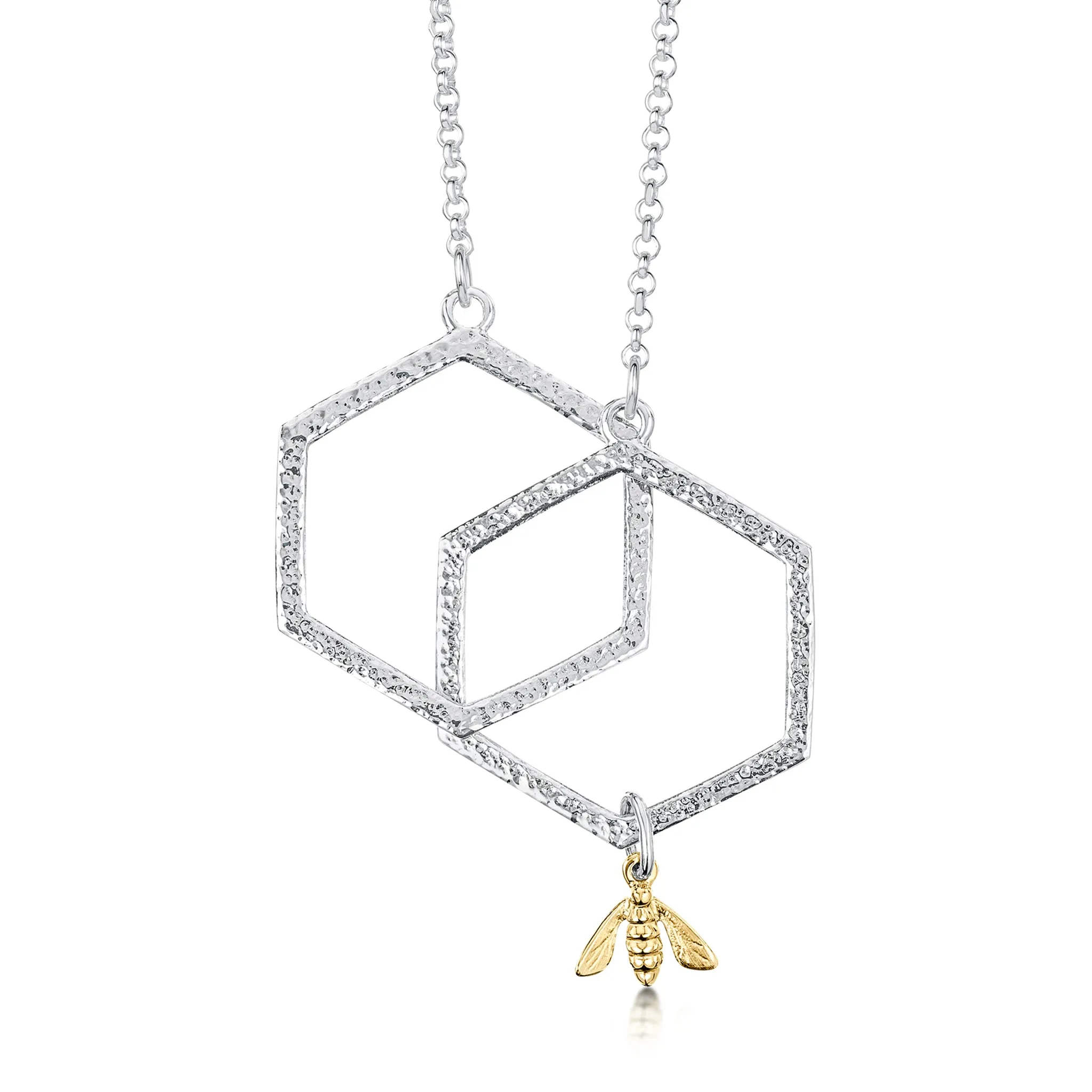 Honeycomb Large 2-link Necklace with 9ct Yellow Gold Bee