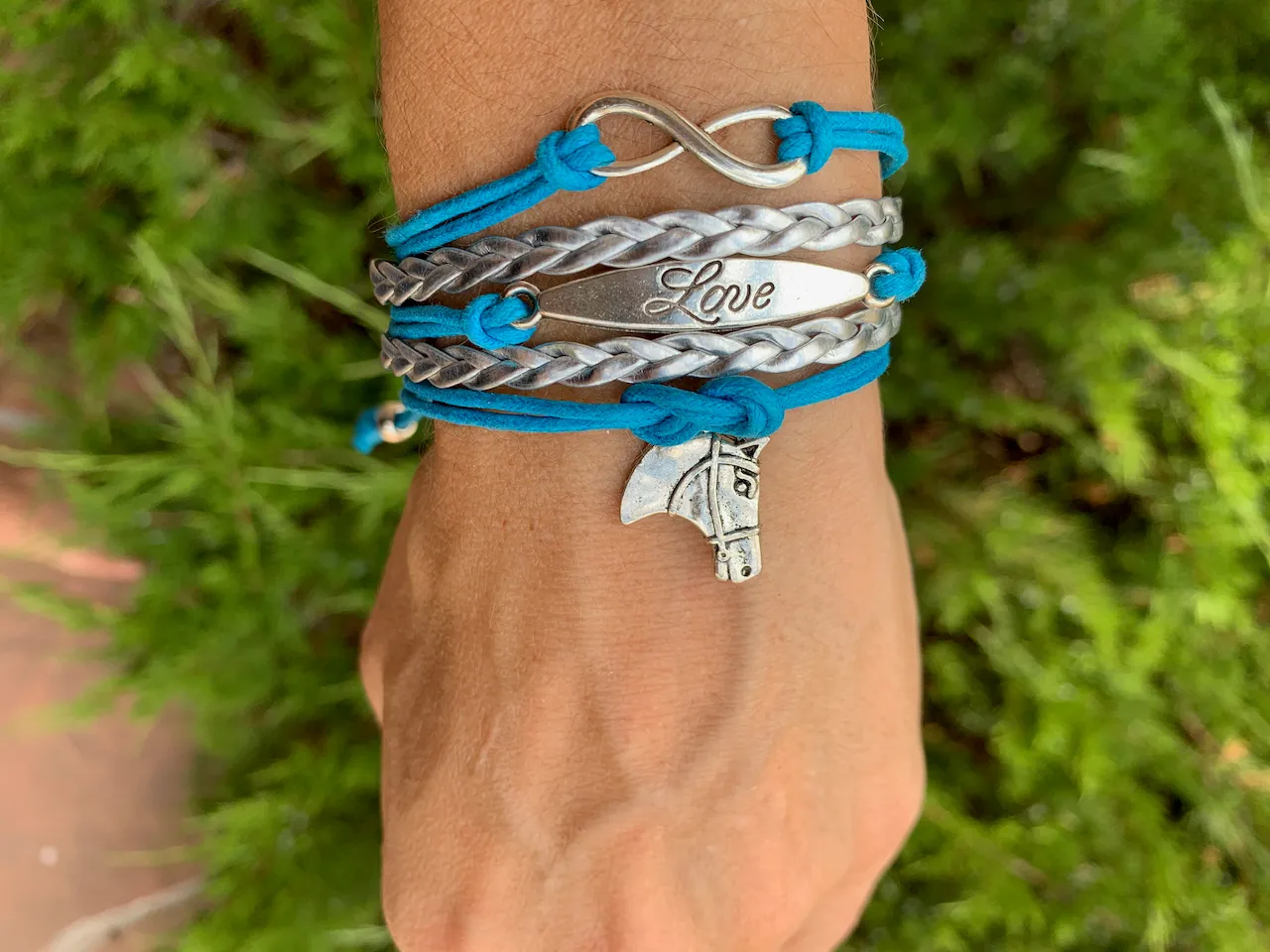 Horse Turquoise Infinity Charm Bracelet