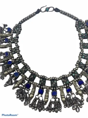 Indian Silver Choker with Turquoise and Lapis