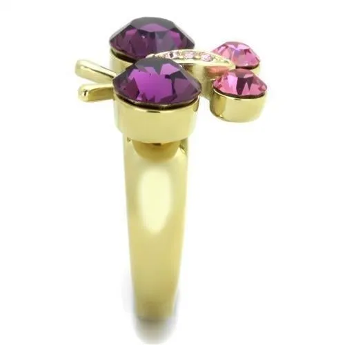 IP Gold(Ion Plating) Stainless Steel Ring with Top Grade Crystal in Amethyst for Women Style TK1889