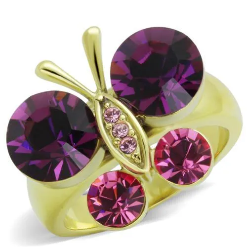 IP Gold(Ion Plating) Stainless Steel Ring with Top Grade Crystal in Amethyst for Women Style TK1889