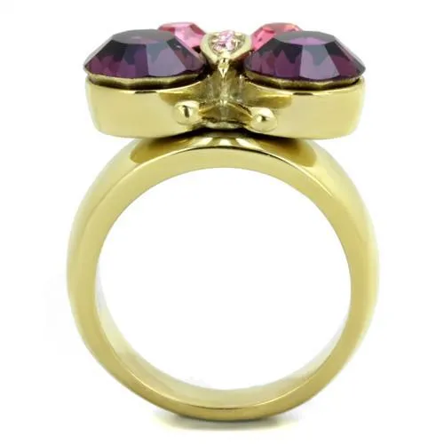 IP Gold(Ion Plating) Stainless Steel Ring with Top Grade Crystal in Amethyst for Women Style TK1889