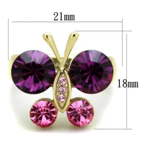 IP Gold(Ion Plating) Stainless Steel Ring with Top Grade Crystal in Amethyst for Women Style TK1889