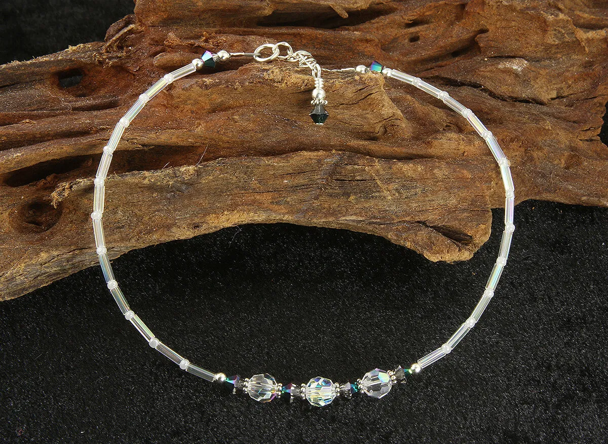 Iridescent Scarab Crystal Beaded Anklet