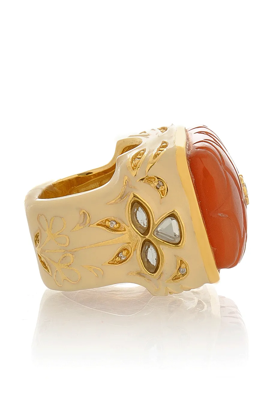 ISHARYA ZAHIR Creme and Orange Onyx Carved Ring