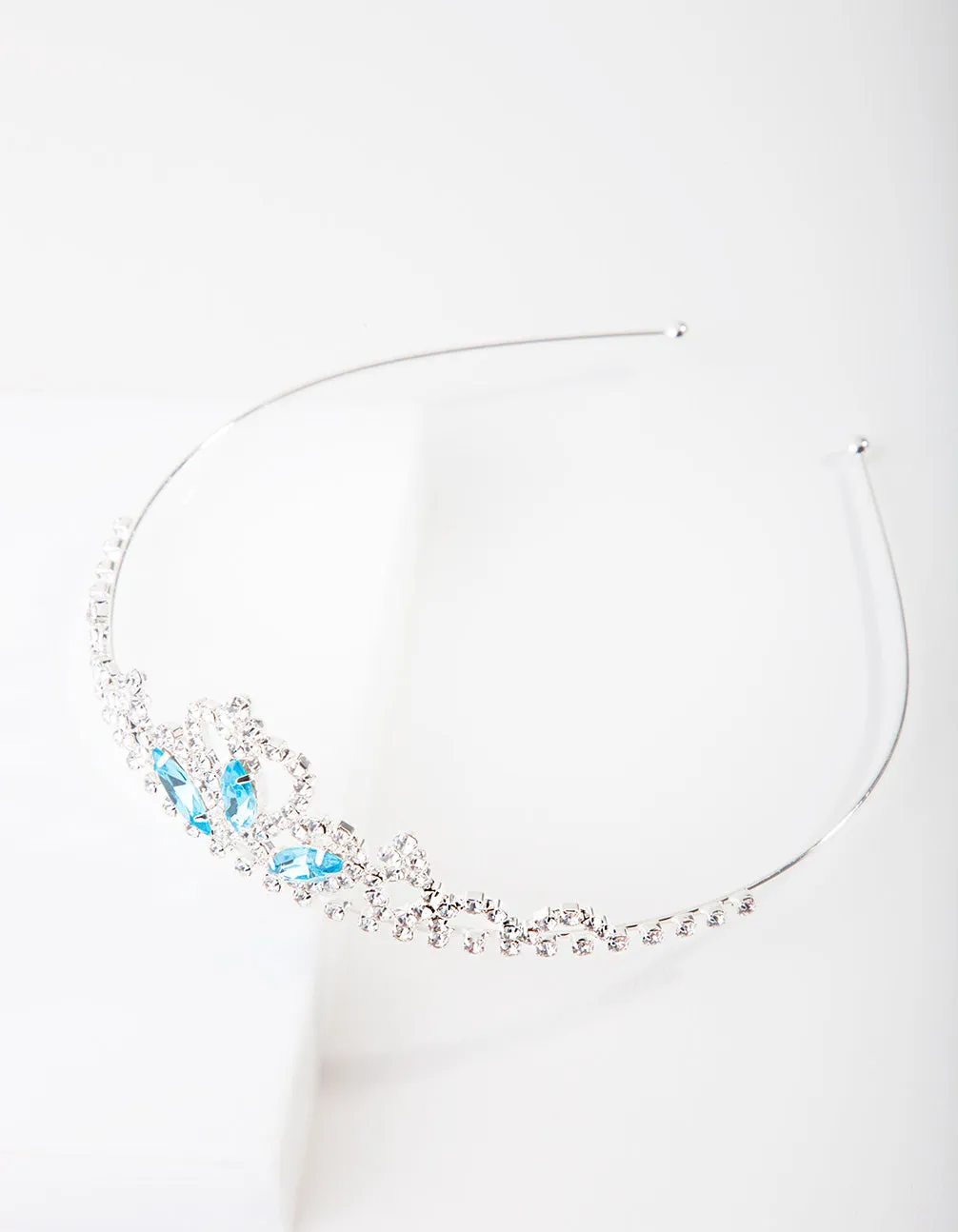 Kids Silver Aqua Stone Diamante Tiara Headband