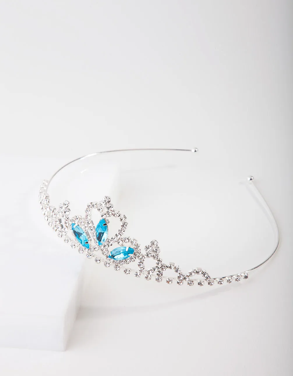 Kids Silver Aqua Stone Diamante Tiara Headband