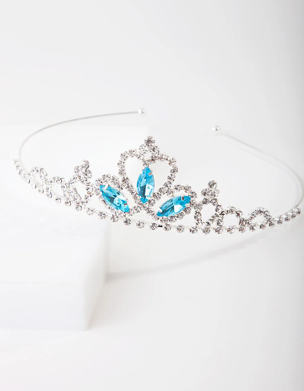 Kids Silver Aqua Stone Diamante Tiara Headband