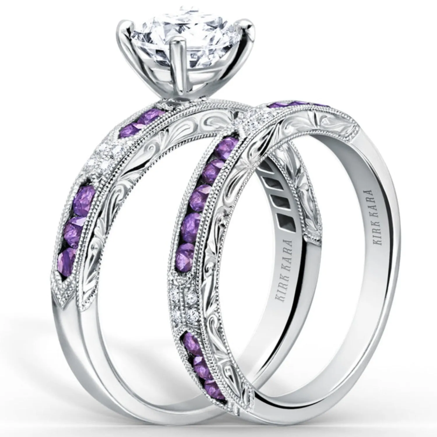 Kirk Kara "Charlotte" Channel Set Amethyst & Diamond Engagement Ring