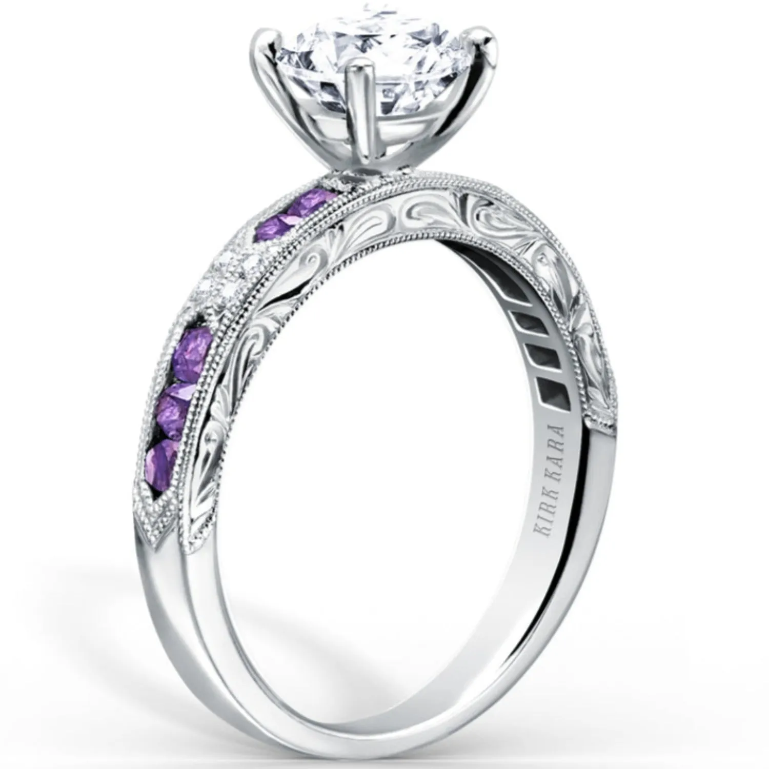 Kirk Kara "Charlotte" Channel Set Amethyst & Diamond Engagement Ring