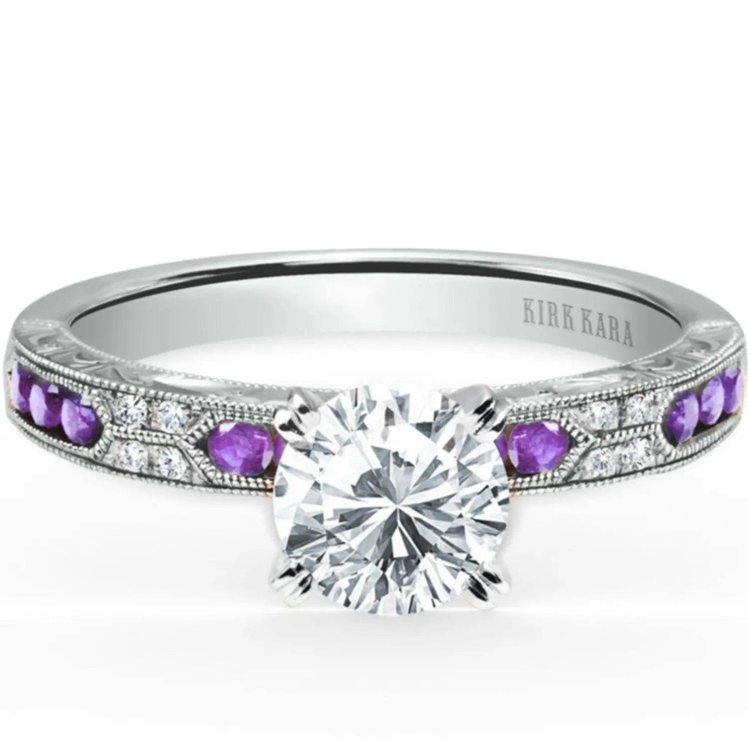 Kirk Kara "Charlotte" Channel Set Amethyst & Diamond Engagement Ring