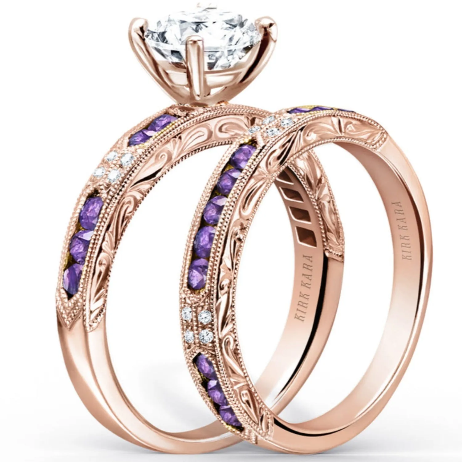 Kirk Kara "Charlotte" Channel Set Amethyst & Diamond Engagement Ring