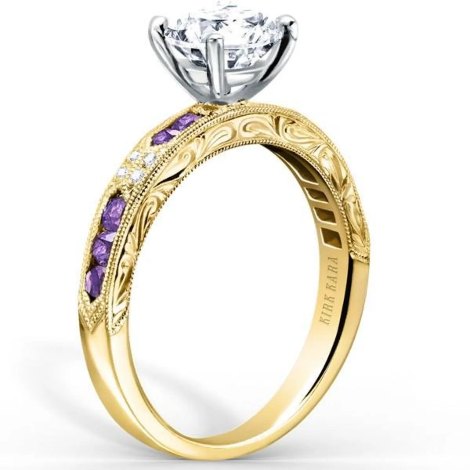 Kirk Kara "Charlotte" Channel Set Amethyst & Diamond Engagement Ring