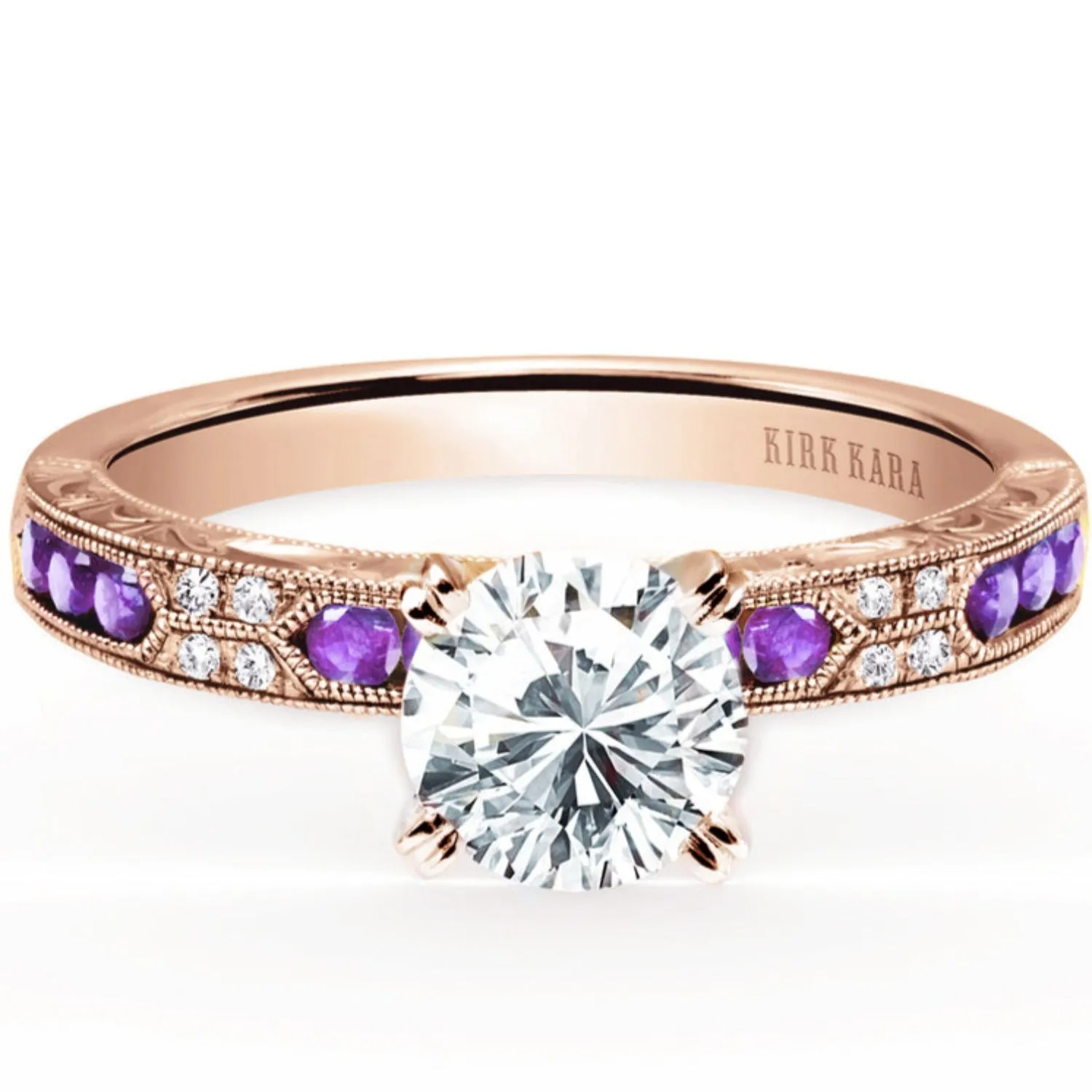 Kirk Kara "Charlotte" Channel Set Amethyst & Diamond Engagement Ring