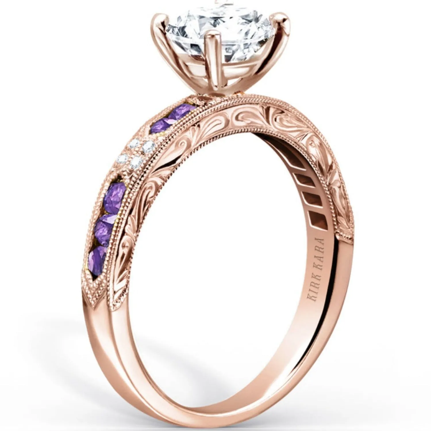 Kirk Kara "Charlotte" Channel Set Amethyst & Diamond Engagement Ring