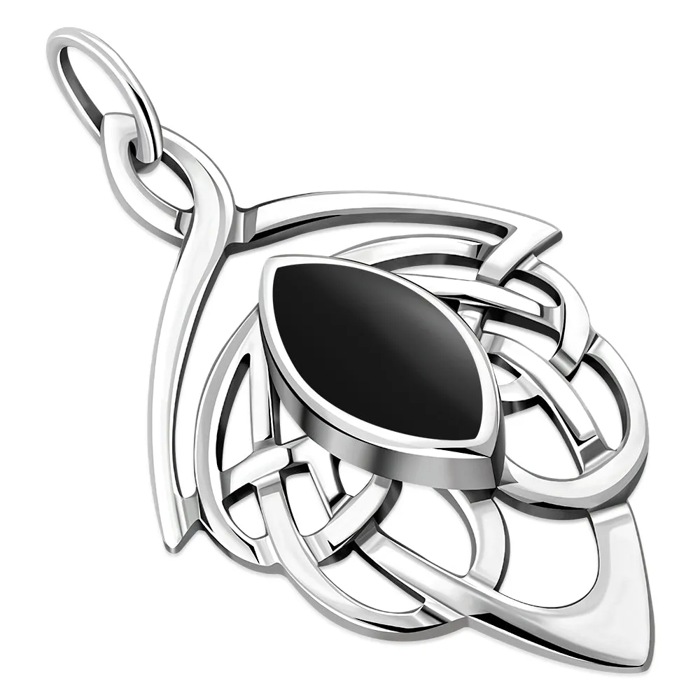 Large Celtic Silver Pendant w/ Black Onyx