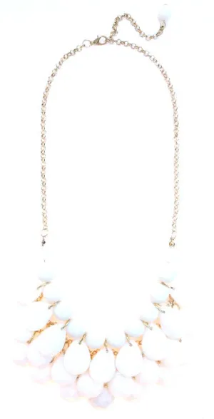 Layered Teardrop Bauble Statement Necklace- White