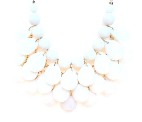 Layered Teardrop Bauble Statement Necklace- White