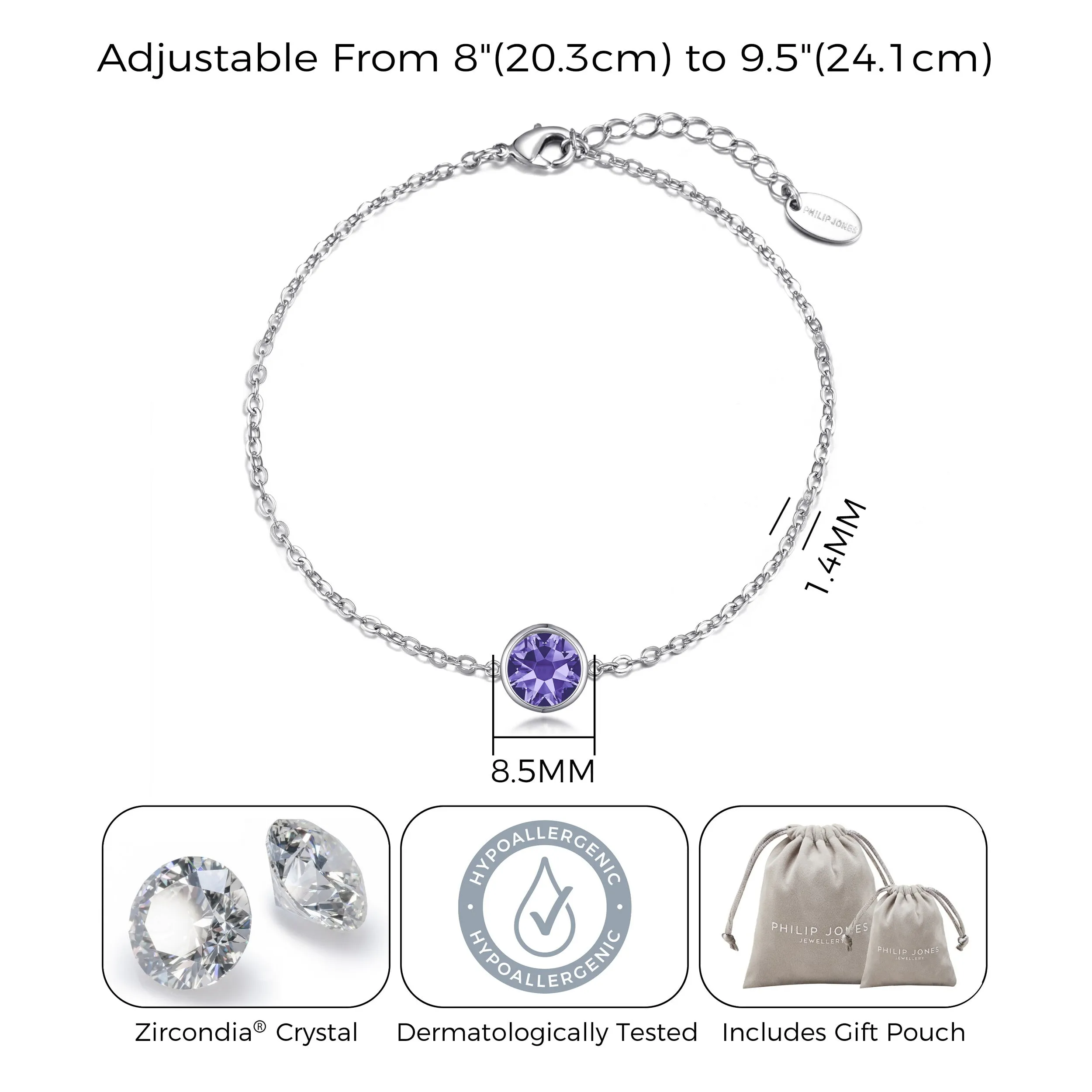 Light Purple Crystal Anklet Created with Zircondia® Crystals