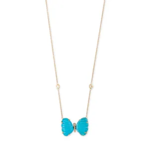 MEDIUM BUBBLE SLEEPING BEAUTY TURQUOISE PAVE CENTER BUTTERFLY NECKLACE