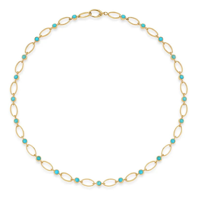 Medium Edith Link Necklace with Turquoise Bezel Accents