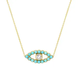 Medium Turquoise Open Evil Eye Necklace with Diamond Center