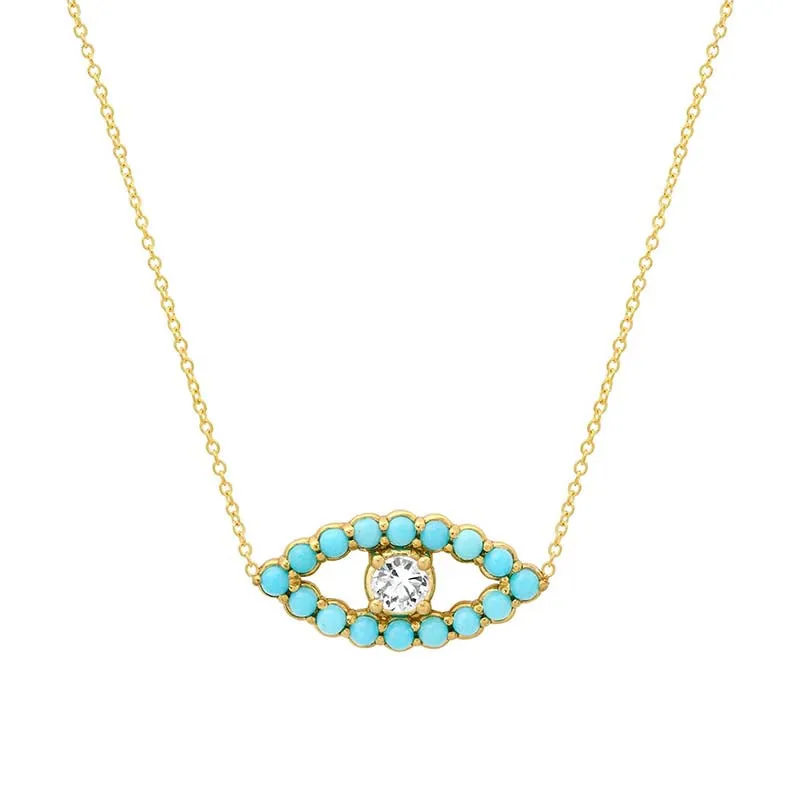 Medium Turquoise Open Evil Eye Necklace with Diamond Center