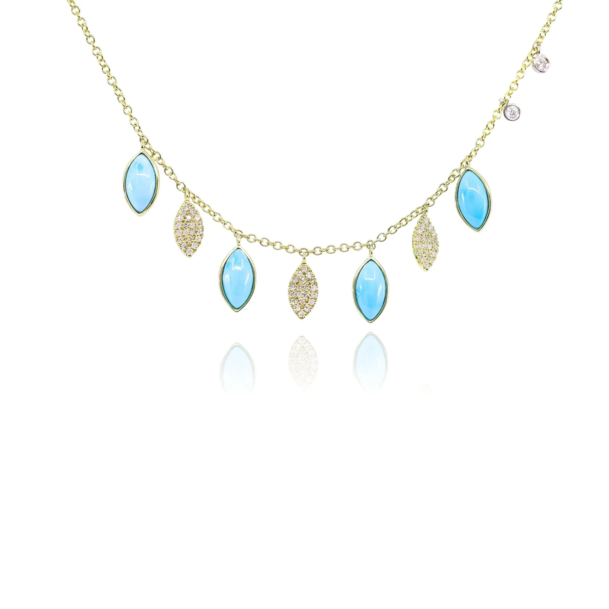 MEIRA T 14K YELLOW GOLD MARQUISE SHAPE TURQUOISE AND DIAMOND NECKLACE