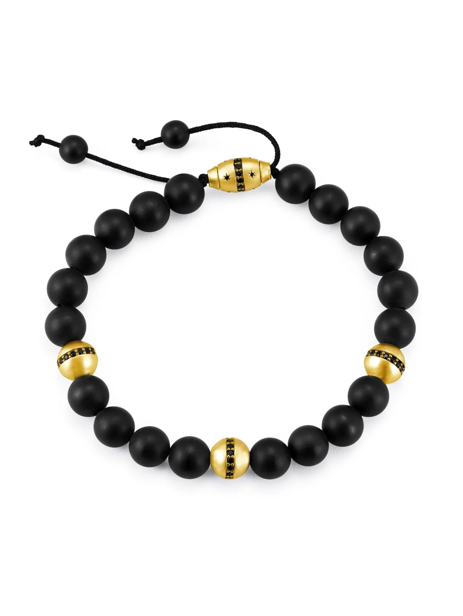 Mens black beaded bracelet finished in yellow gold Sale