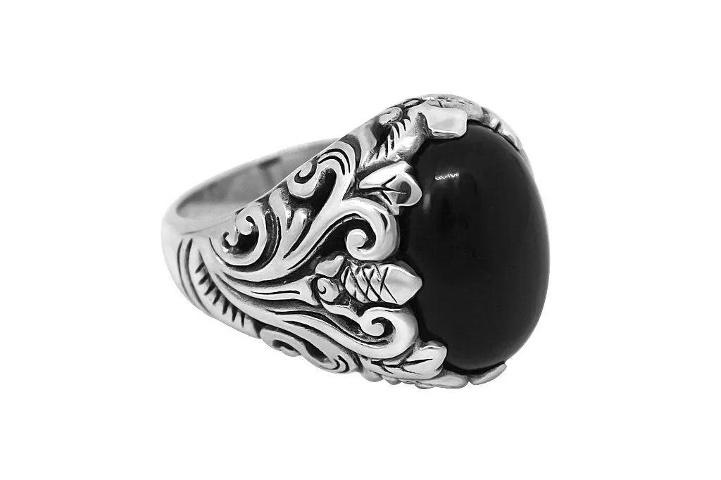 Men's Silver Black Onyx Jungle Ring