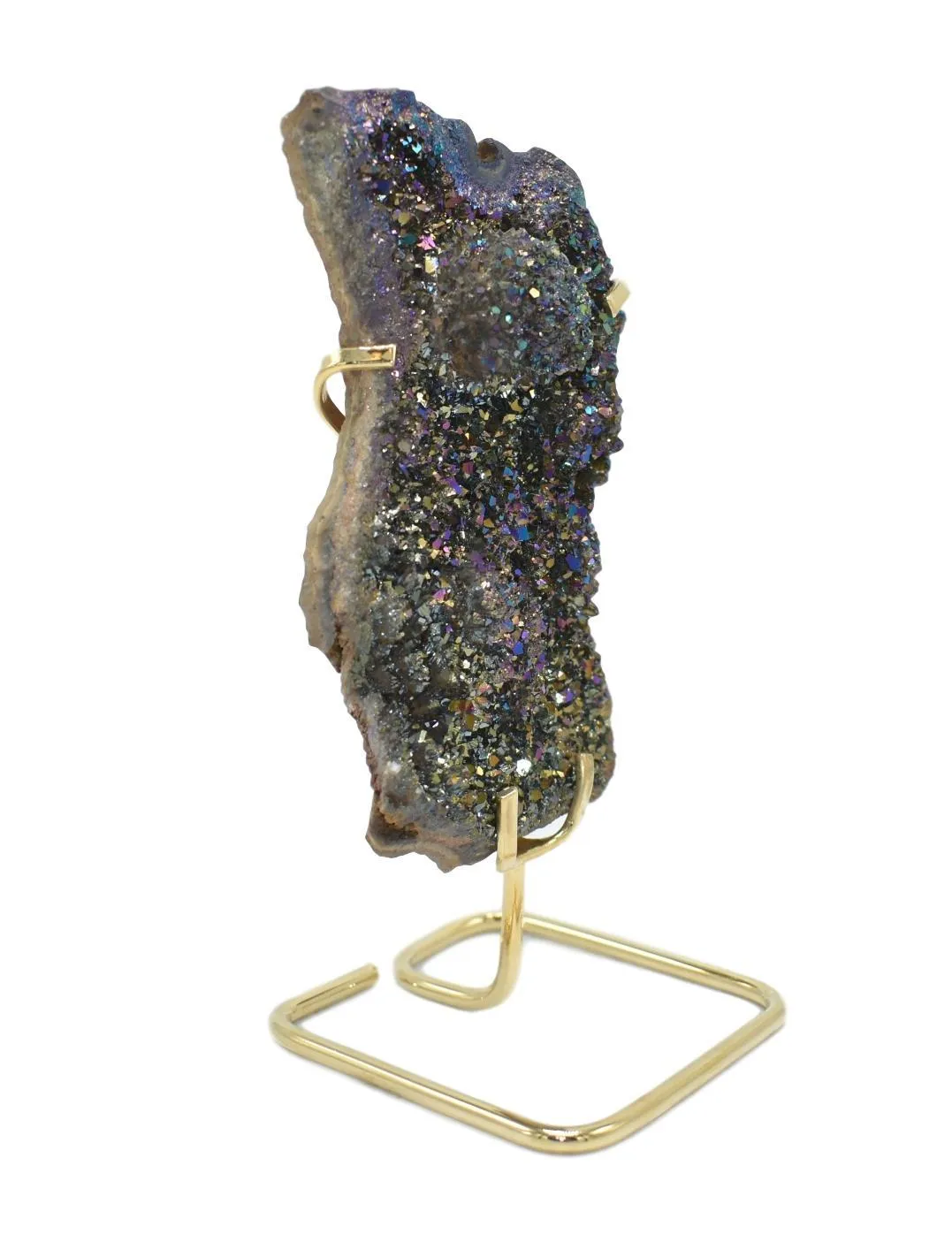 Metalized Amethyst Cluster on Wire Stand