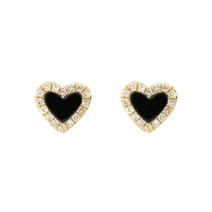 Mini Diamond and Black Onyx Heart Stud Earrings