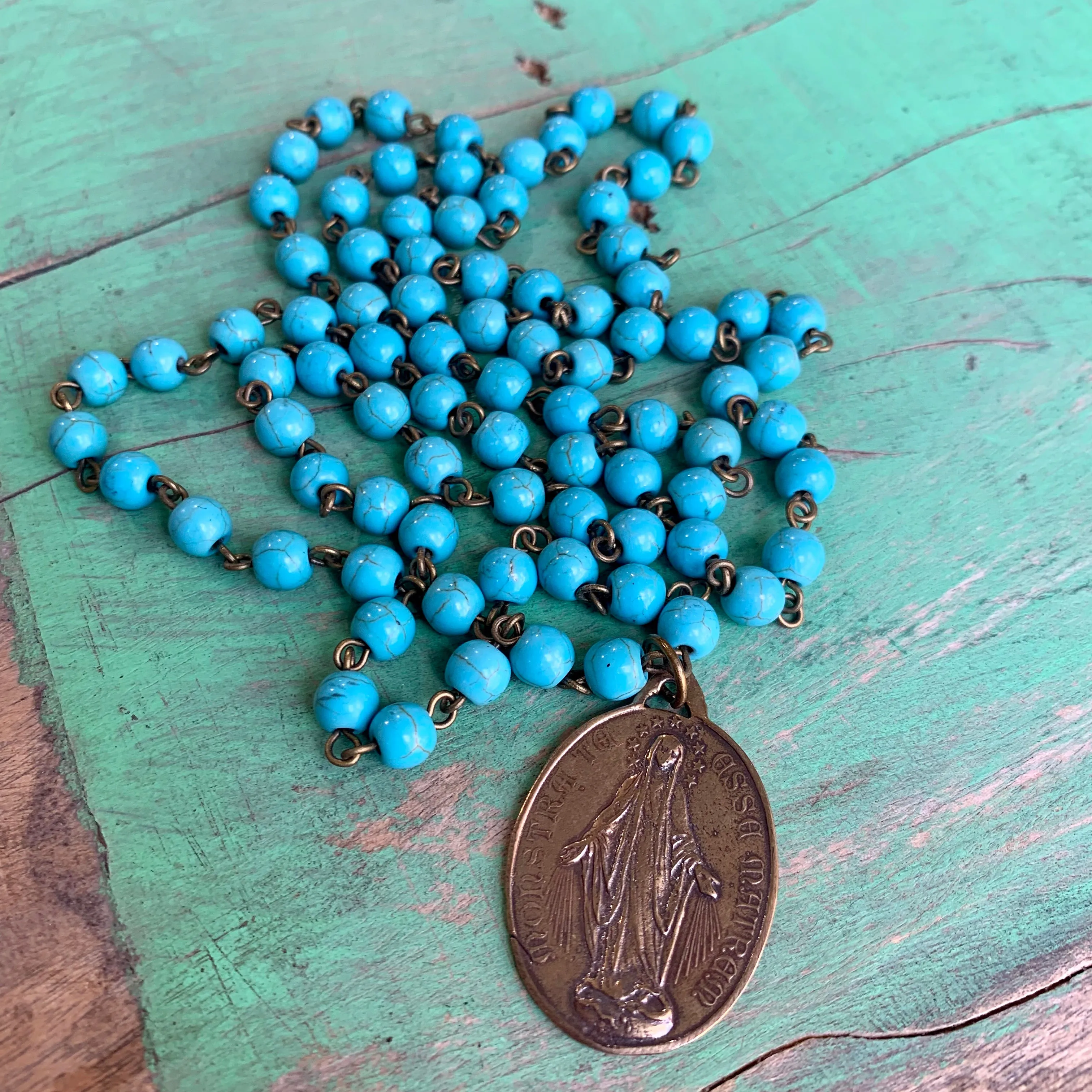 Miraculous Medal Turquoise Set