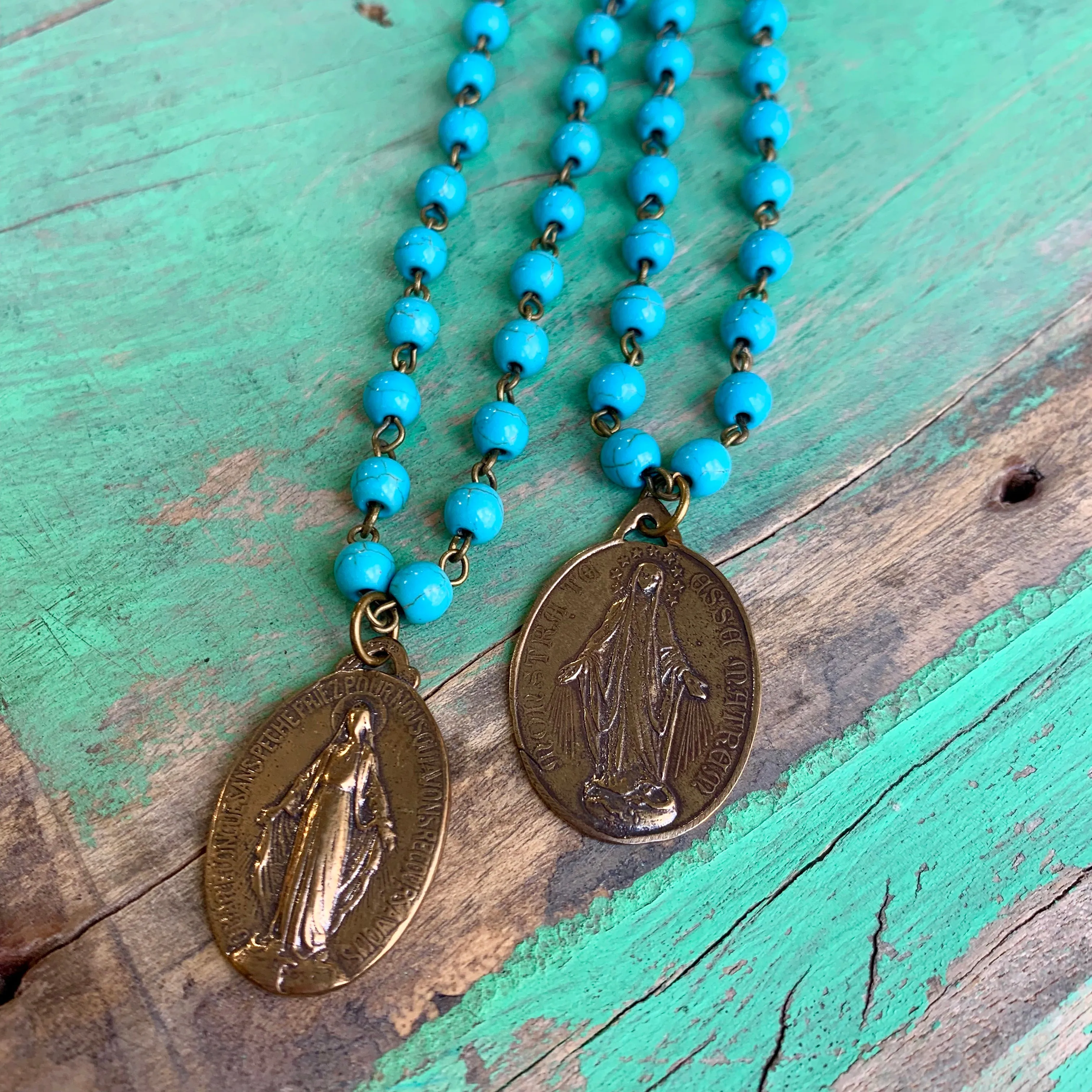 Miraculous Medal Turquoise Set