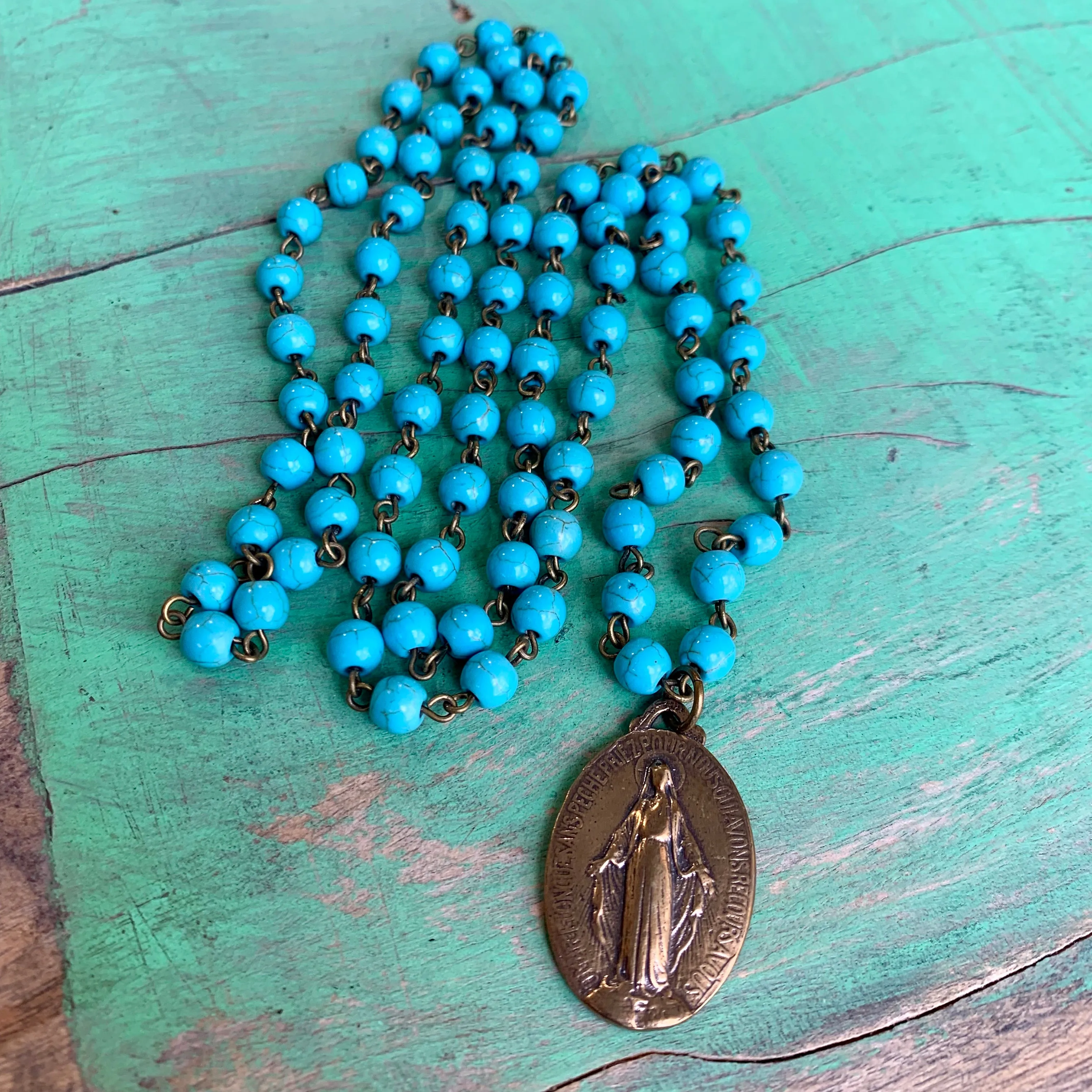 Miraculous Medal Turquoise Set